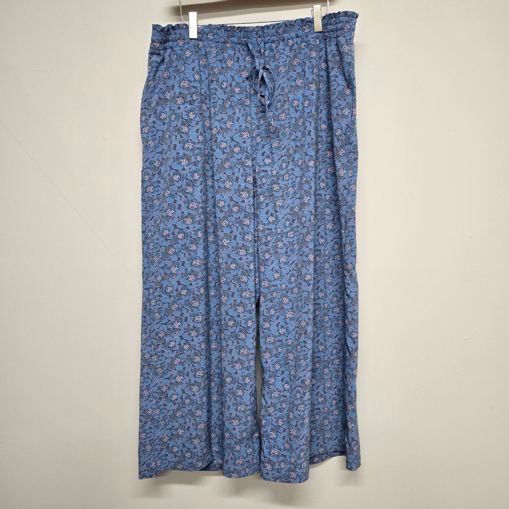 Toad&Co Wide Leg Pants Womens XL Blue Floral Drawstring Casual Summer Boho